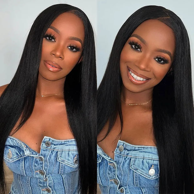 Flash Sale Yaki Straight 13x4 Parting Max Pre-Cut Skin Lace Glueless Bye Bye Knots Wig