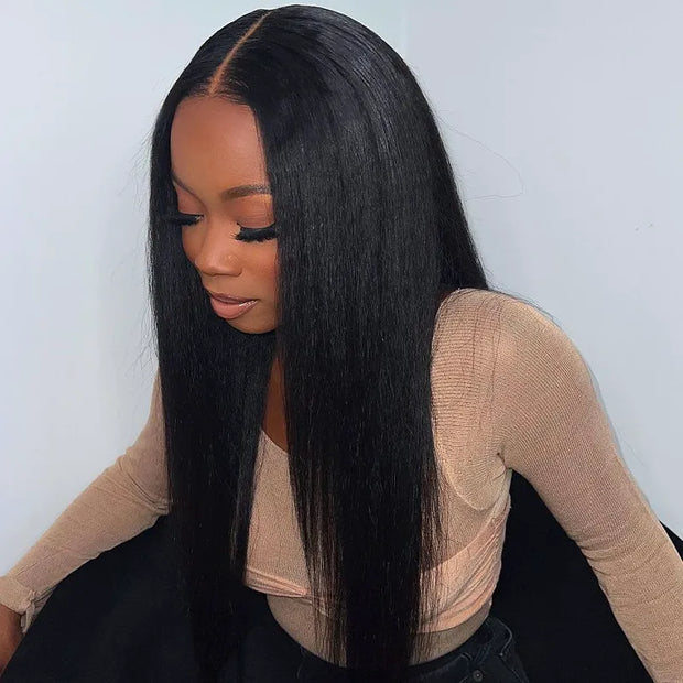 Flash Sale Yaki Straight 13x4 Parting Max Pre-Cut Skin Lace Glueless Bye Bye Knots Wig