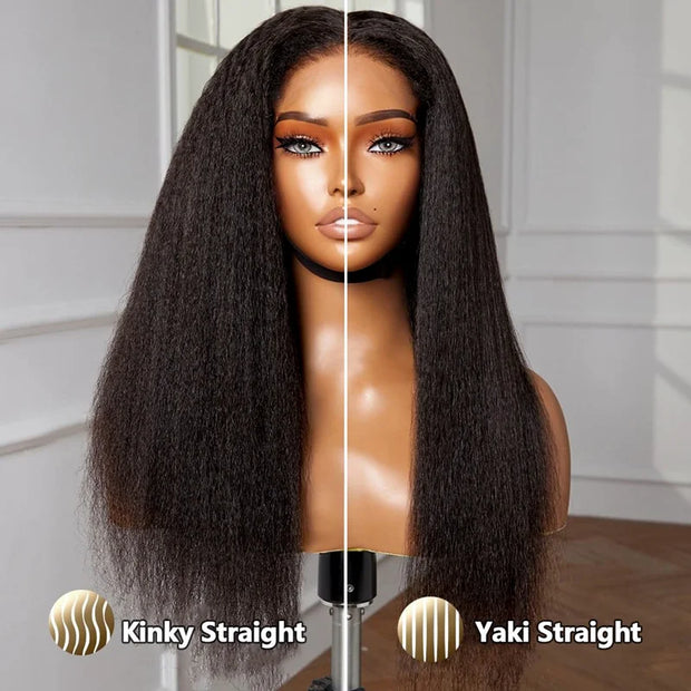 360 Lace Frontal Yaki Straight Wig Human Hair Pre Plucked HD Lace Wig Light Yaki