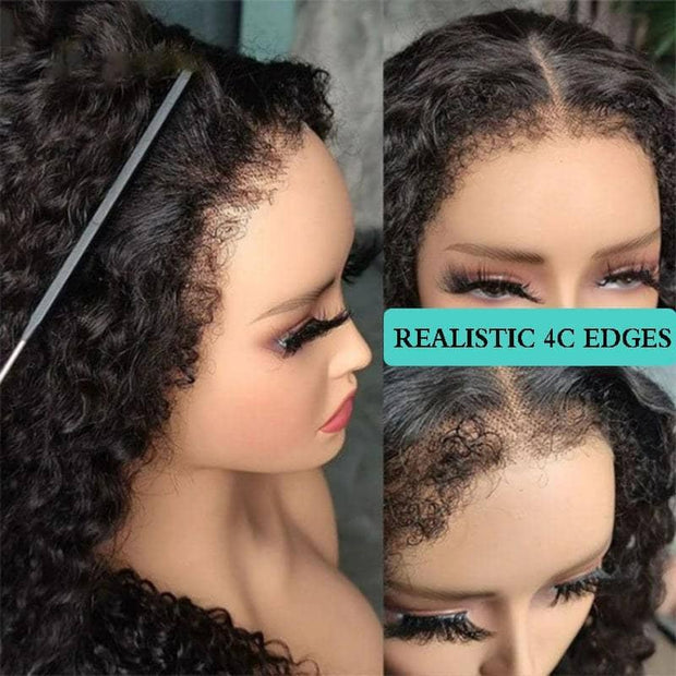 4C Natural Edges Curly Hair 13x4/13X6 HD Lace Front Wigs Water Wave Hair With Realistic Hairline