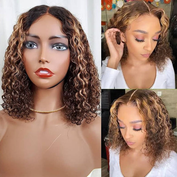 Summer Style Water Wave Bob Highlight Short Hair 5x5 Closure wig high density