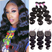YZ Grace 10A Thick 8-32inch  Brazilian Human Hair Body Wave Bundles with Closure Natural Color - ashimaryhair