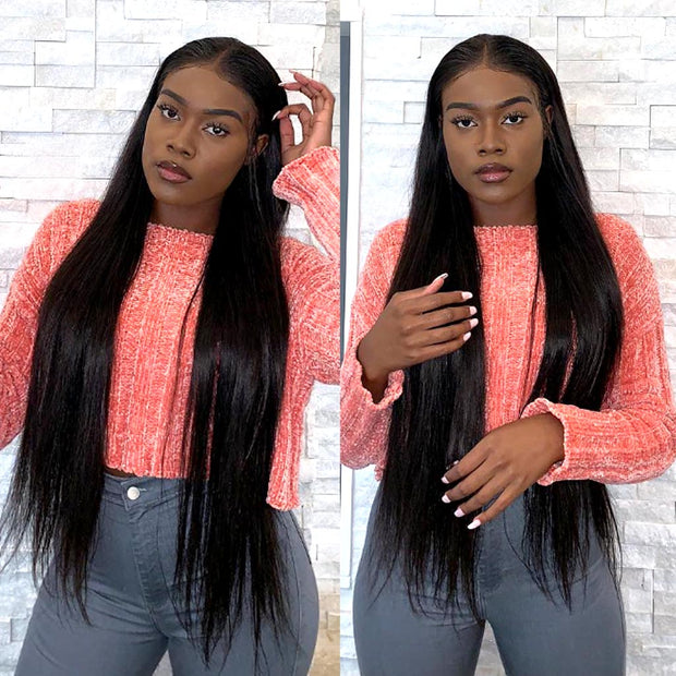YZ Grace 10A Straight Thick& Soft Brazilian Human Hair Bundles with Closure Virgin Hair Natural Color - ashimaryhair