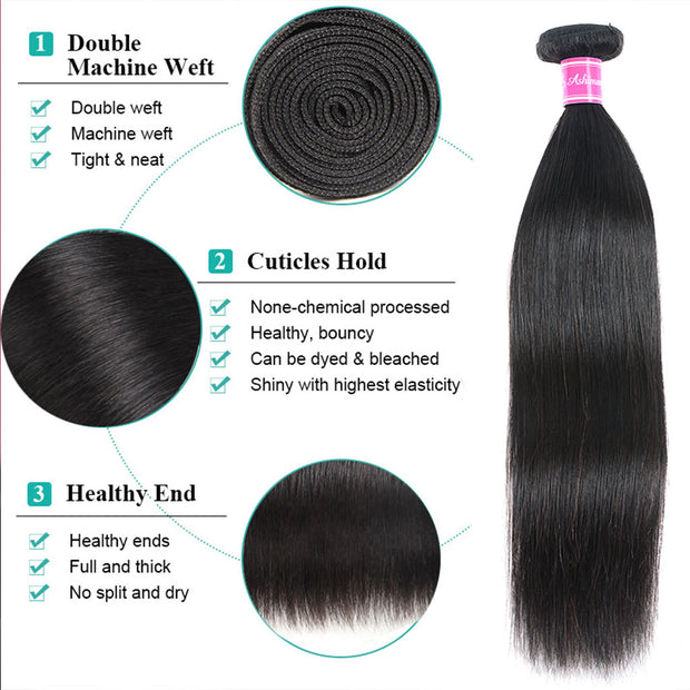 10A Straight Brazilian Human Hair Bundles Virgin Hair Natural Color - ashimaryhair