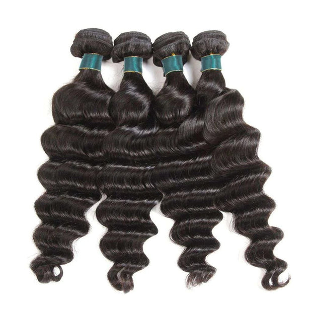 4 Bundles 9A Loose Deep Wave Brazilian Human Hair Bundles Natural Color - ashimaryhair