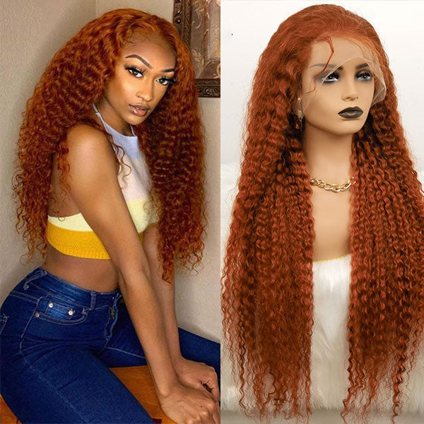 Deep Wave 13*4 13*6 Curly Ginger Color Wig Lace Wigs 180% 250% Density Lace Front Wigs Ashimary Hair