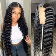 13x6 Full Transparent Lace Loose Deep Wave Wig Natural Black Color