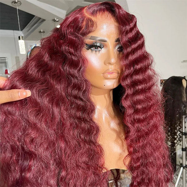 13*4 13*6 Loose Deep Wave 99J Burgundy Curly Wig Frontal Wigs Ashimary Virgin Hair Front Wigs