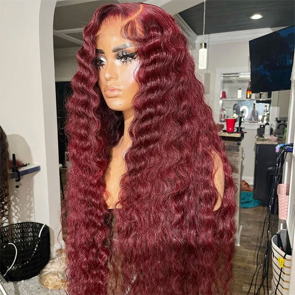 13*4 13*6 Loose Deep Wave 99J Burgundy Curly Wig Frontal Wigs Ashimary Virgin Hair Front Wigs