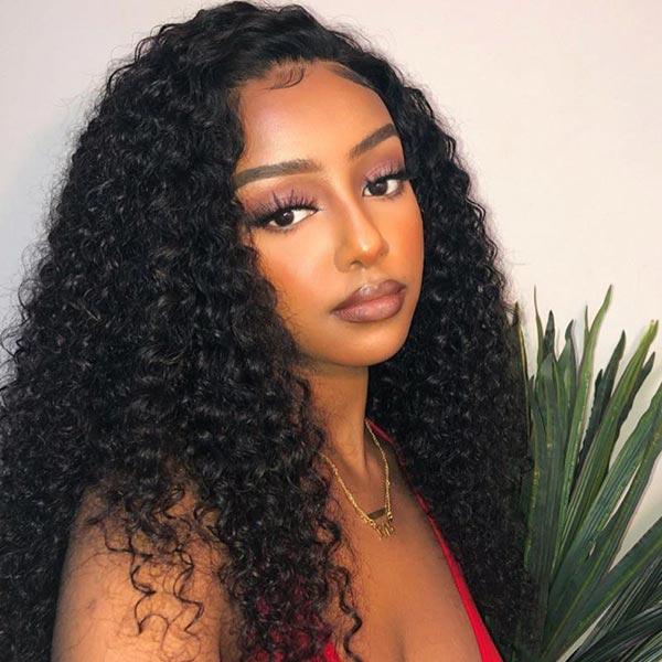 Pull Go 13x6 Full Glueless Lace Wig Transparent Lace Kinky Curly Wig Natural Black Color
