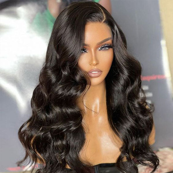 Pull Go 13x6 Full Glueless Wig Transparent Lace Front Wigs Body Wave Natural Black Ashimary Hair