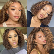 Fabulous Highlight Jerry Curly Short Bob 13*4 Transparent lace Wig