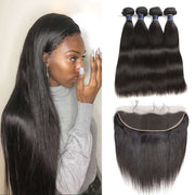 9A Brazilian Straight Hair 4 Bundles With Lace Frontal Human Hair - ashimaryhair
