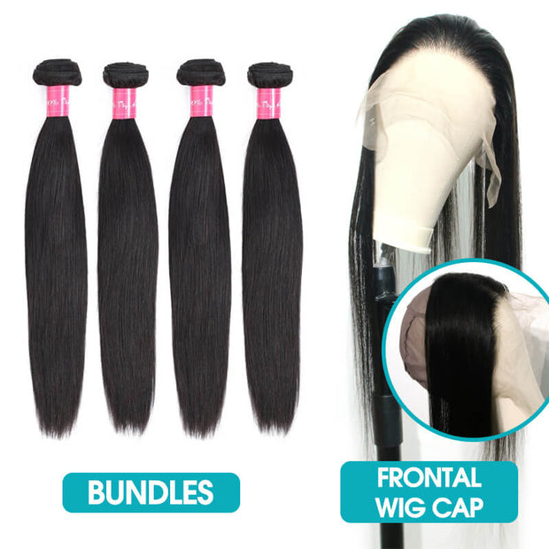 Professional Sewing In Lace Front Wig Cap with Hair Bundles 10A Top Grade Straight Virgin Hair
