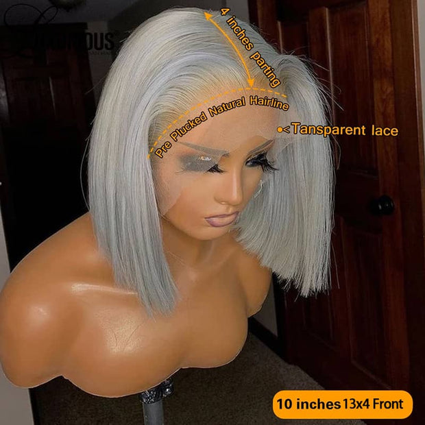 BOGO Silver Gray Short Bob Wig Transparent Lace Wig 180%