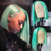 BOGO Mint Green Summer Bob Short Hair Colorful  Human Hair Transparent Lace
