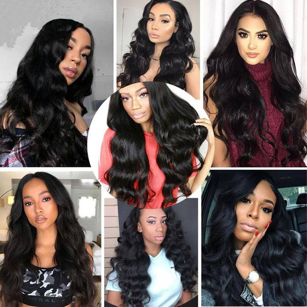 9A Body Wave Virgin Hair 3 Bundles with Closure Natural Color Malaysian Hair - ashimaryhair