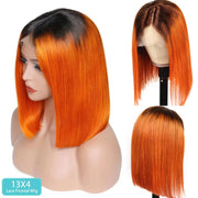 BOGO Orange Ombre 1B/Ginger Lace Frontal Wig Bob Short Hair Brazilian Human Hair