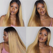 Ombre Honey Blonde T1b/27 Color Straight Hair 13*4 13*6 Lace Front Pre-plucked Human Hair Wigs