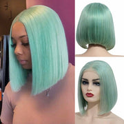 BOGO Green Summer Bob Short Hair Colorful  Human Hair Transparent Lace