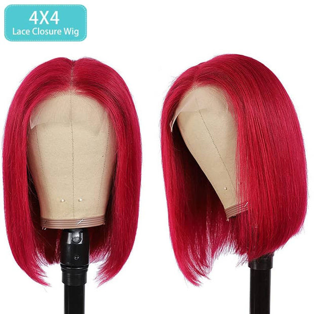 BOGO Red Color Transparent Lace Front/Closure Bob Wig 180% Short Hair
