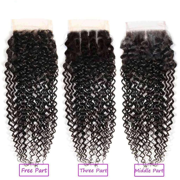 9A Jerry Curly 3 Bundles with Lace Closure  Natural Color Purvian Virgin Hair - ashimaryhair