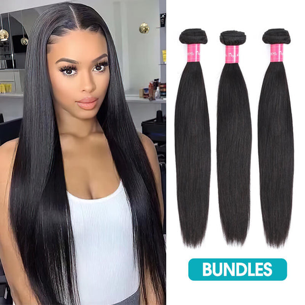 Lace Front Wig Cap with Hair Bundles 10A Top Grade Straight Virgin Hair