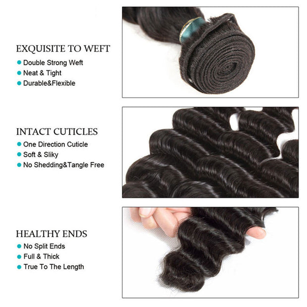 3 Bundles 10A Loose Deep Wave Virgin Hair Bundles Natural Color - ashimaryhair