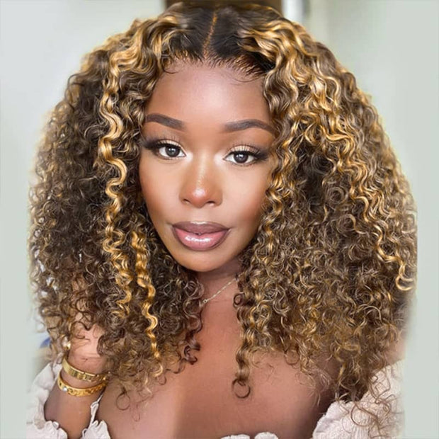 Fabulous Highlight Jerry Curly Short Bob 13*4 Transparent lace Wig