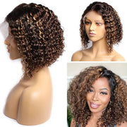 Summer Style Water Wave Bob Highlight Short Hair 5x5 Closure wig high density