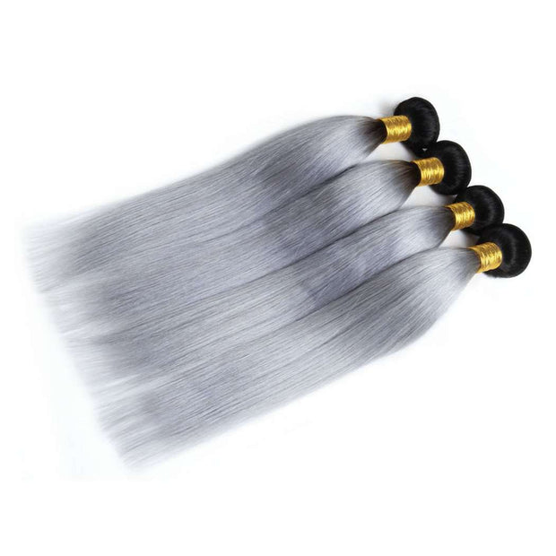 4 Bundles Grey Ombre Hair Straight Brazilian Human Hair Bundles - ashimaryhair