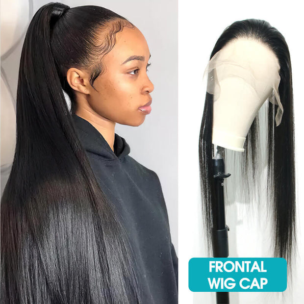 Lace Front Wig Cap with Hair Bundles 10A Top Grade Straight Virgin Hair