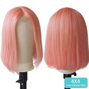 BOGO Light Pink Colored Short Bob Transparent Lace Front Human Hair Wig