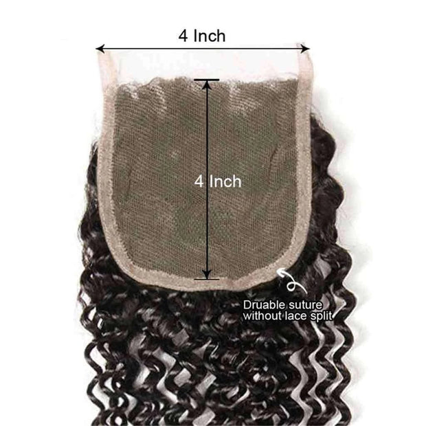 9A Jerry Curly 3 Bundles with Lace Closure  Natural Color Purvian Virgin Hair - ashimaryhair