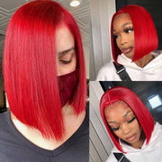 BOGO Red Color Transparent Lace Front/Closure Bob Wig 180% Short Hair