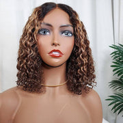 Summer Style Water Wave Bob Highlight Short Hair 5x5 Closure wig high density