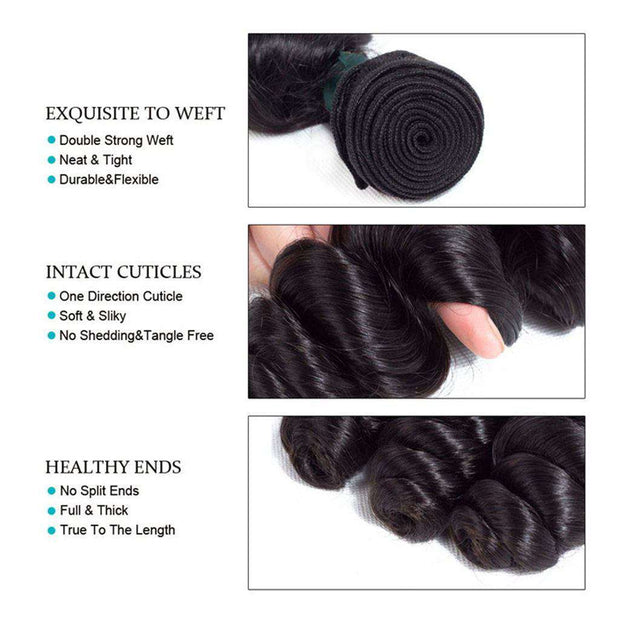 4 Bundles 10A Loose Wave Brazilian Human Hair Bundles Natural Color - ashimaryhair