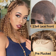 Mix Color Brown Curly Bob Wig 13x4 Frontal 4x4 Lace Closure Wig Highlight Hair