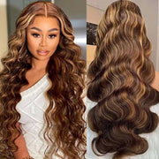 Wear & Go Wig Highlight Mix Color Body Wave Hair Glueless13x4 Transparent Lace Closure Wig Ashimary Hair