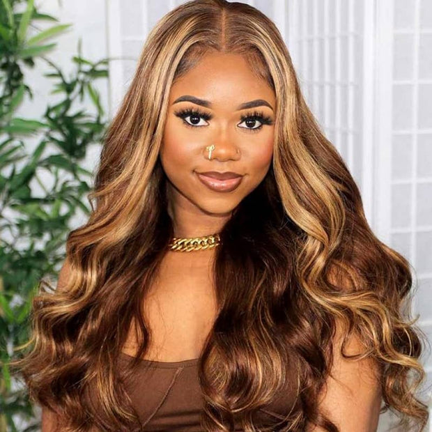 Wear & Go Wig Highlight Mix Color Body Wave Hair Glueless 5x5 HD 4x4 Transparent Lace Closure Wig Ashimary Hair