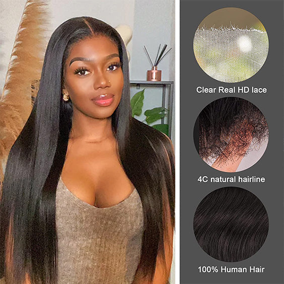 4C Edge Hairline-Straight Hair 13x4 HD Invisible Lace Frontal Wigs