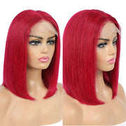 BOGO Red Color Transparent Lace Front/Closure Bob Wig 180% Short Hair