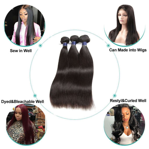 9A Brazilian Straight Hair 4 Bundles With Lace Frontal Human Hair - ashimaryhair