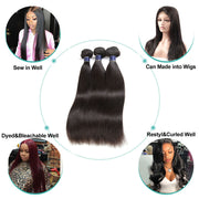 4 Bundles 9A Straight Brazilian Human Hair Bundles Virgin Hair Natural Color - ashimaryhair