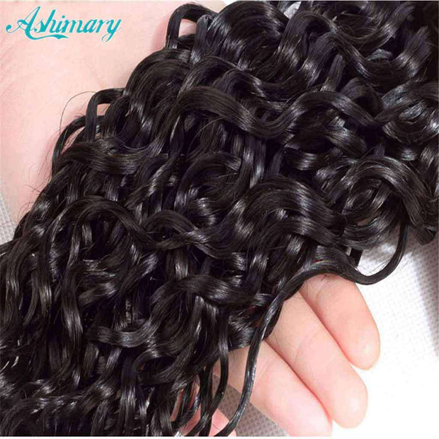 9A Grade Water Wave 3 Bundles With Frontal Indian Virgin Hair - ashimaryhair