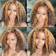 Fabulous Highlight Jerry Curly Short Bob 13*4 Transparent lace Wig