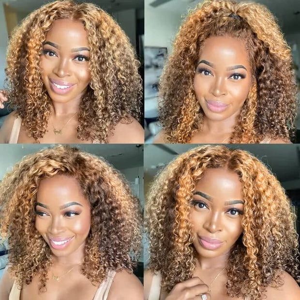 Fabulous Highlight Jerry Curly Short Bob 13*4 Transparent lace Wig