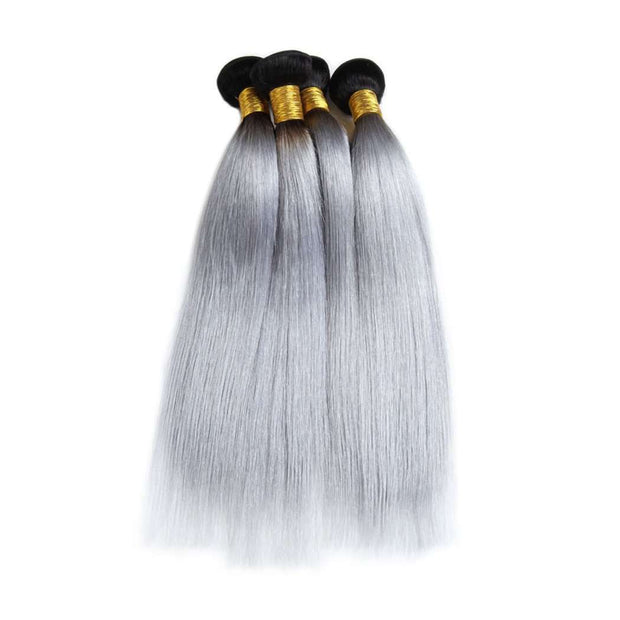4 Bundles Grey Ombre Hair Straight Brazilian Human Hair Bundles - ashimaryhair