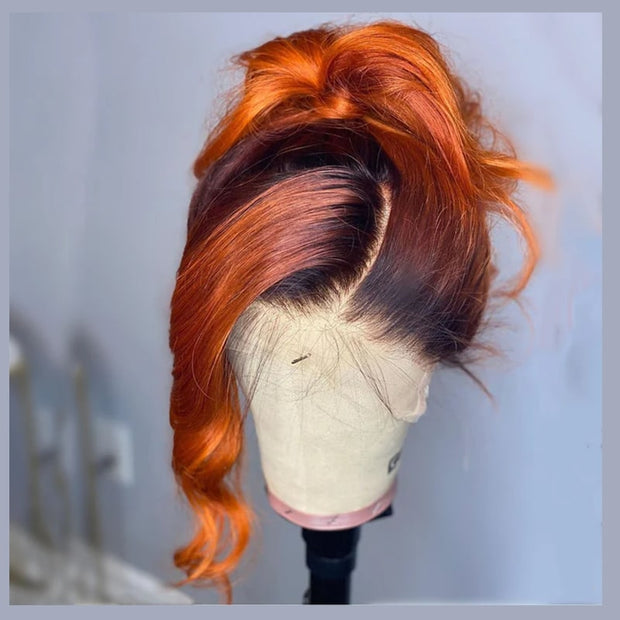 BOGO Orange Ombre 1B/Ginger Lace Frontal Wig Bob Short Hair Brazilian Human Hair