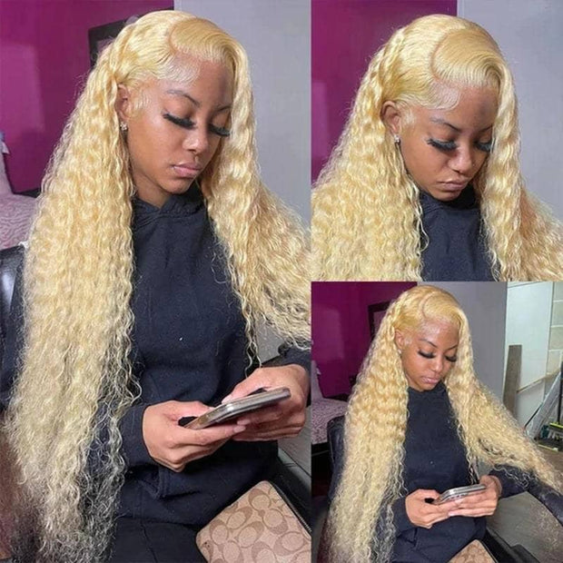 613 Blonde Water Wave 13x4 Lace Front WigTransparent HD Lace Human Hair